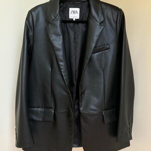 Zara Leather Blazer, XS, Black